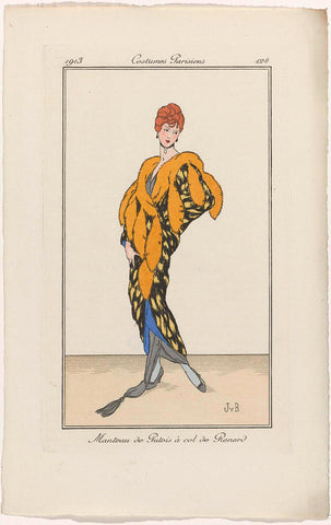 Journal des Dames et des Modes, Costumes Parisiens, 1913, No. 124 : Manteau de Putois (...), Jan van Brock, 1913 Canvas Print