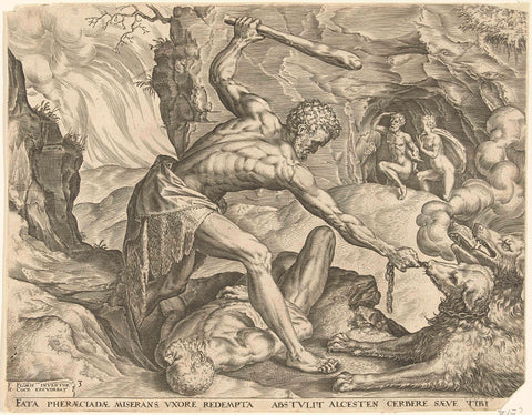 Hercules sleept Cerberus de hel uit, Cornelis Cort, 1563 Canvas Print