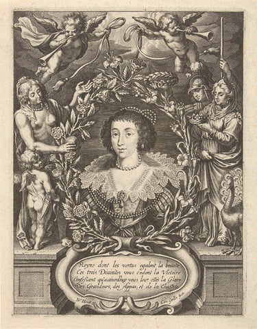 Portrait of Henrietta Maria of Bourbon, Queen of England, Cornelis Galle (I), c. 1625 - c. 1649 Canvas Print