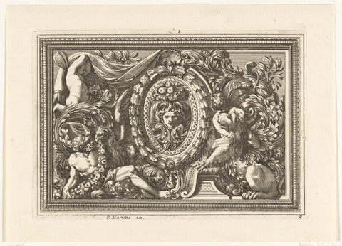 Panel with mask in oval medallion, Jean Lepautre, 1667 Canvas Print