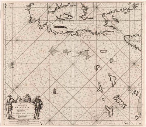 Pass card of the north coast Hispaniola, with two insert cards, Jan Luyken, 1684 - 1799 Canvas Print