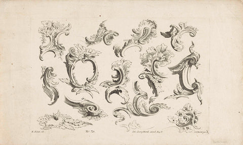 Volute and leaf-shaped seed-ornaments, Johann Georg Hertel (II), 1727 - 1775 Canvas Print