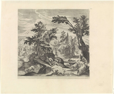 Landscape with Shepherds, Johann Sadeler (I), 1580 - 1600 Canvas Print