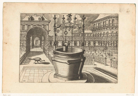 Round well in a garden with berceaux, Johannes or Lucas van Doetechum, c. 1574 Canvas Print