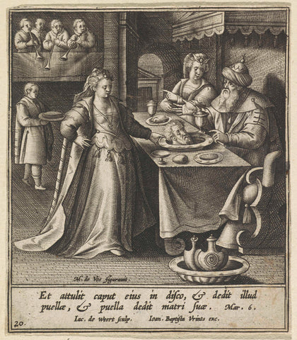 Salome offers her parents the head of John the Baptist, Jacob de Weert, 1580 - 1600 Canvas Print