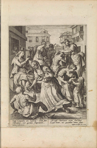 The five wise virgins perform the works of mercy, Crispijn van de Passe (I), 1589 - 1611 Canvas Print