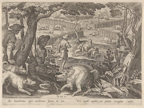 Drijfjacht op zwijnen, Philips Galle, 1578 Canvas Print