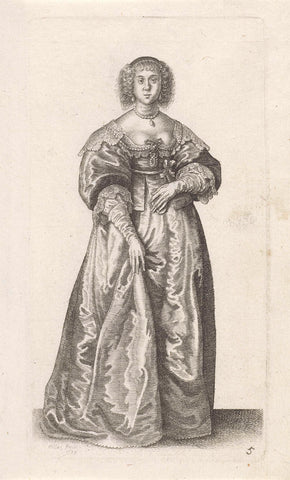 English woman of standing with ribbon around the waist, Wenceslaus Hollar, 1640 Canvas Print