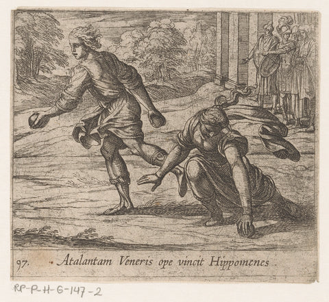 Hippomenes wins the running race against Atalanta, Antonio Tempesta, 1606 - 1638 Canvas Print