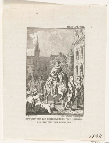 Jan Beukelszoon van Leiden as king at Münster, 1534, Reinier Vinkeles (I), 1780 - 1795 Canvas Print