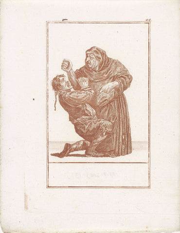 Monk threatens a man in chains, Jacob Gole (attributed to), 1724 Canvas Print