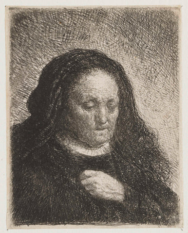 The artist's mother with her hand on her chest, Rembrandt van Rijn, 1631 Canvas Print