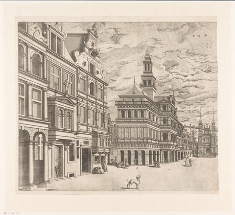 View of a square with monumental buildings, Joannes van Doetechum (I), 1547 - 1578 Canvas Print