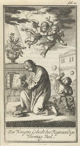 Kneeling man in prayer, Jan Luyken, 1693 Canvas Print