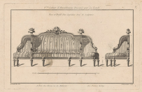 Three-compartment sofa, Pierre Claude Delagardette, 1784 - 1785 Canvas Print