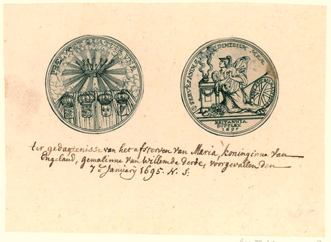 Image of a medal made on the occasion of the death of Mary Stuart II, 1695, anonymous, 1695 Canvas Print