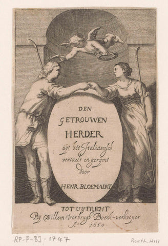 Title page for: Den getrouwen herder, 1650, Frederick Bloemaert (attributed to), 1650 Canvas Print