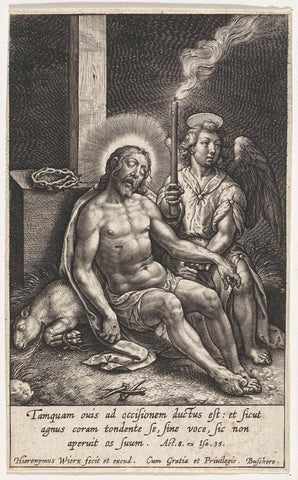 Angel beweent the died Christ, Hieronymus Wierix, 1563 - before 1619 Canvas Print