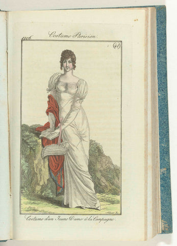 Journal des dames et des modes, editie Frankfurt 6 October 1806, Costume Parisien (41): Costume d'une Jeune Dame à la Campagne, Friedrich Ludwig Neubauer, 1806 Canvas Print