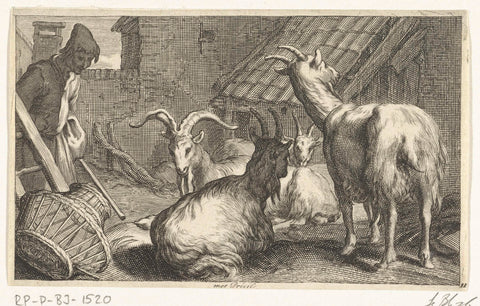 Goats on a farmyard, Frederick Bloemaert, after 1635 - 1670 Canvas Print