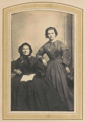 Portrait of two women in dresses with a book and a handbag, A. Böeseken, 1858 - 1890 Canvas Print