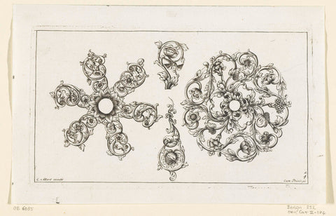 Two large and two small motifs with leaf vines and flowers, Johannes Jacobsz Folkema, c. 1690 - c. 1700 Canvas Print