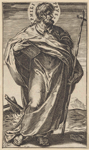 Apostle Philip with book and cross staff, Agostino Carracci, 1583 Canvas Print