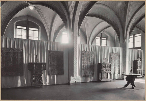 Room with carpets and cupboards for a fabric-clad partition wall, 1947 Canvas Print