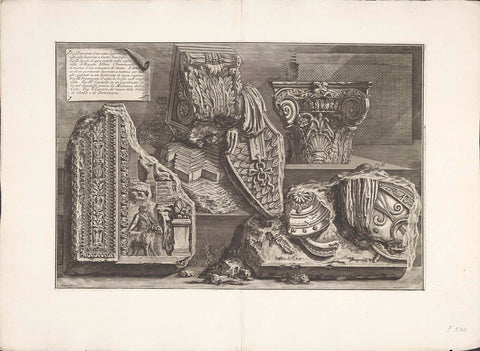 Capitals and other fragments from Albano, Giovanni Battista Piranesi, 1764 Canvas Print