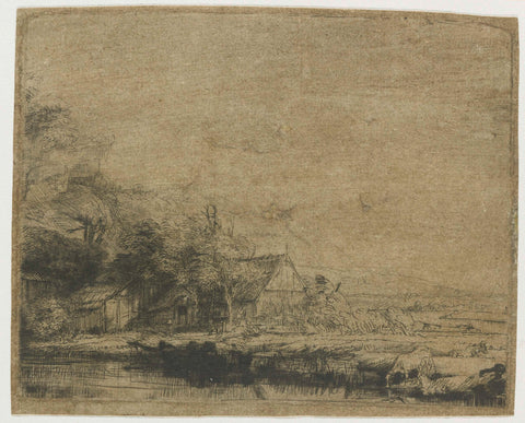 Landscape with a cow drinking, Rembrandt van Rijn, c. 1650 Canvas Print