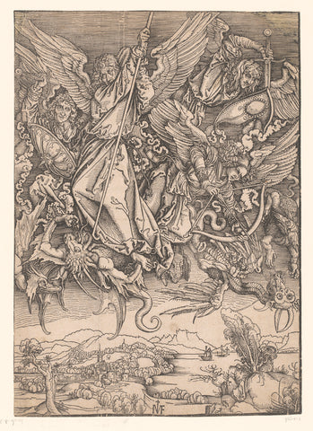 Archangels fight dragons, Ieronimus Greff von Frankfurt, 1502 Canvas Print