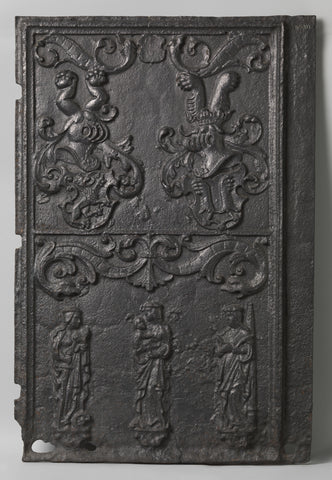 Stove plate with the coats of arms of Joost, count of Bronckhorst, lord of Borculo and Maria, countess of Hoya, anonymous, after 1530 - before 1553 Canvas Print