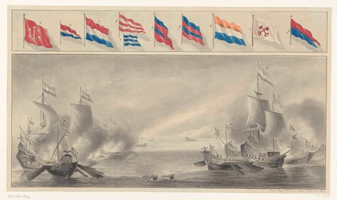 Naval battle between Dutch ships and Spanish galleys, 1602 or 1603, Pieter van Looy, 1880 Canvas Print