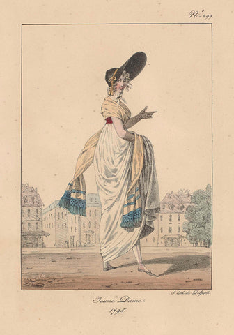 Costumes civils et militaires de la monarchie française de 1200 à 1820, 1795, No. 299 : Jeune Dame., Hippolyte Lecomte, 1820 Canvas Print