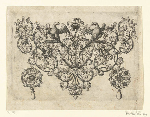 Leaf vines with a flower and two eagles, Pietro Cerini, c. 1675 - before 1696 Canvas Print