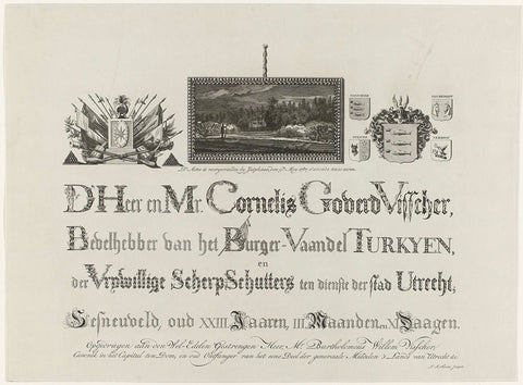 Calligraphy in memory of Cornelis Govert Visscher, 1787, Leonard Jozef Ferrier, 1787 Canvas Print