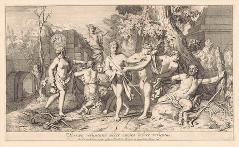 Satyr tied to a tree by nymphs, Gerard de Lairesse, 1685 Canvas Print