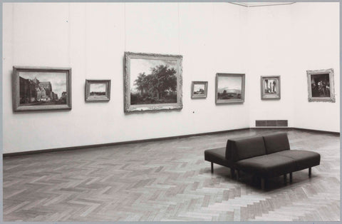 Room with seven paintings including a cityscape on the left, 1990 Canvas Print