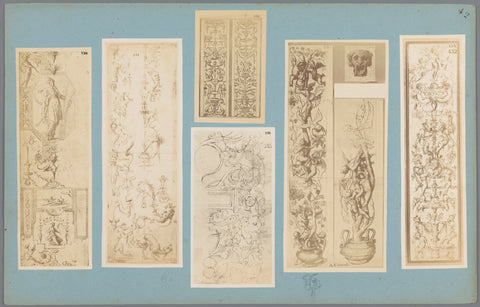 Six photo reproductions of drawings of ornaments, presumably wall decorations, anonymous, c. 1875 - c. 1900 Canvas Print