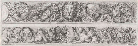 Two friezes with a lion, eagles and griffins, Stefano della Bella, 1620 - 1664 Canvas Print