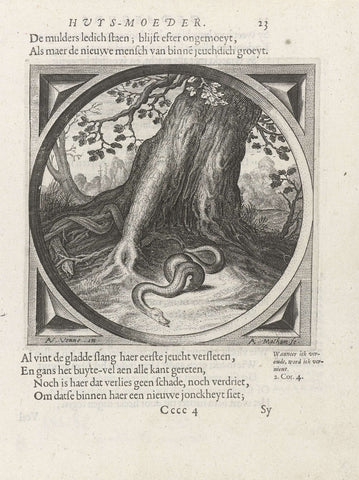 Snakes at a tree, Adriaen Matham, 1625 Canvas Print