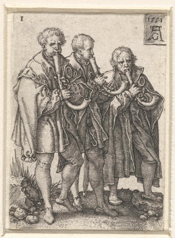 Three musicians, Heinrich Aldegrever, 1551 Canvas Print