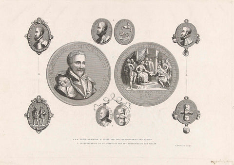 Memorial medal on offering the Supplication, geuzenpenningen and seal of the covenant letter of the nobles, 1566, Edouard Taurel, 1847 - 1849 Canvas Print