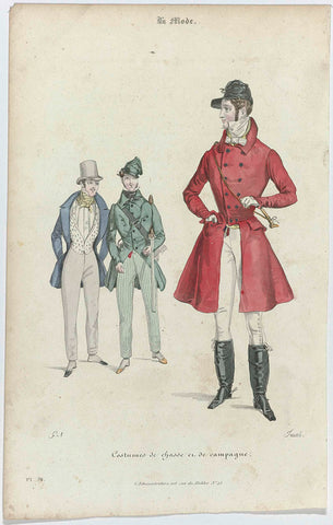 La Mode, 1830, Pl. 74 : Costumes de chass (...), Trueb, 1830 Canvas Print