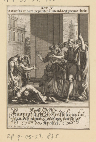 Ananias falls down dead, anonymous, 1697 Canvas Print