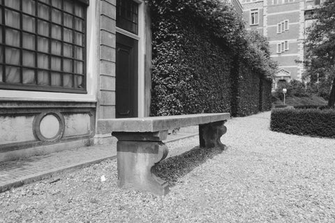 Bench in front of the van Logteren gazebo, 1990 Canvas Print