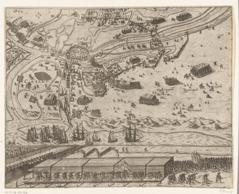 Siege of Sluis and the covered storm bridge used by the State Army under Maurits, 1604, Georg Keller, 1604 Canvas Print