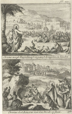 Christ heals the sick and the revival of Lazarus, Jan Luyken, 1690 Canvas Print