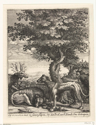 Landscape with a goat, a moose and two dogs, Hendrick Hondius (I), 1644 Canvas Print