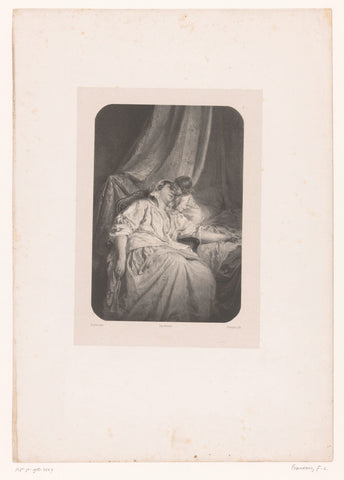 Mother with small child kissing her, François-Louis Français, 1850 - 1851 Canvas Print